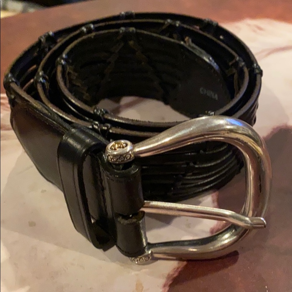 Brighton Black Leather Belt with Silver-Tone Buckle